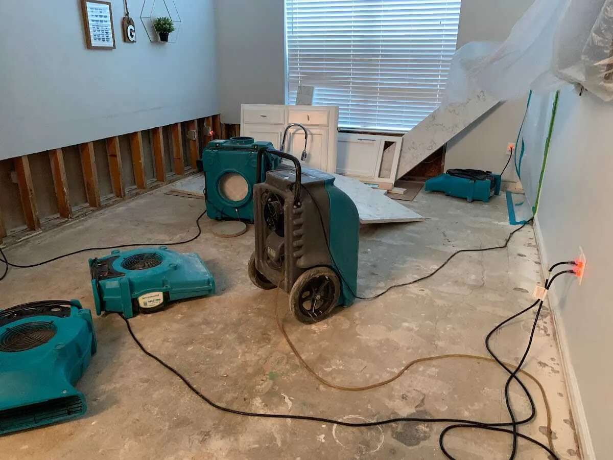 Dehumidifier in flood-cut room for Water Damage Restoration in Killeen